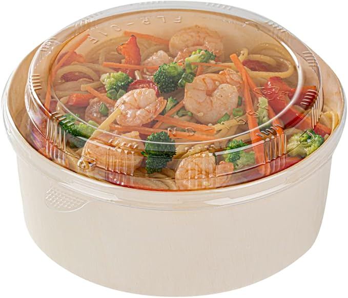 Restaurantware LIDS ONLY: Taipei 6.8 x 6.3 x 0.8 Inch Round Transparent Lids 100 Plastic Lids For 16 And 34 Ounce Round Wooden Containers - Containers Sold Separately Clear Plastic To Go Box Lids