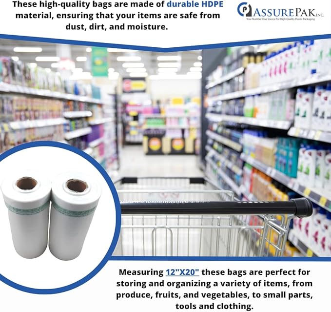 Clear (Natural Color) Produce Rolls (HDPE) - 12"X20" - 2400 Bags - 11 microns - Clear - CWPROD122024WF - AssurePak