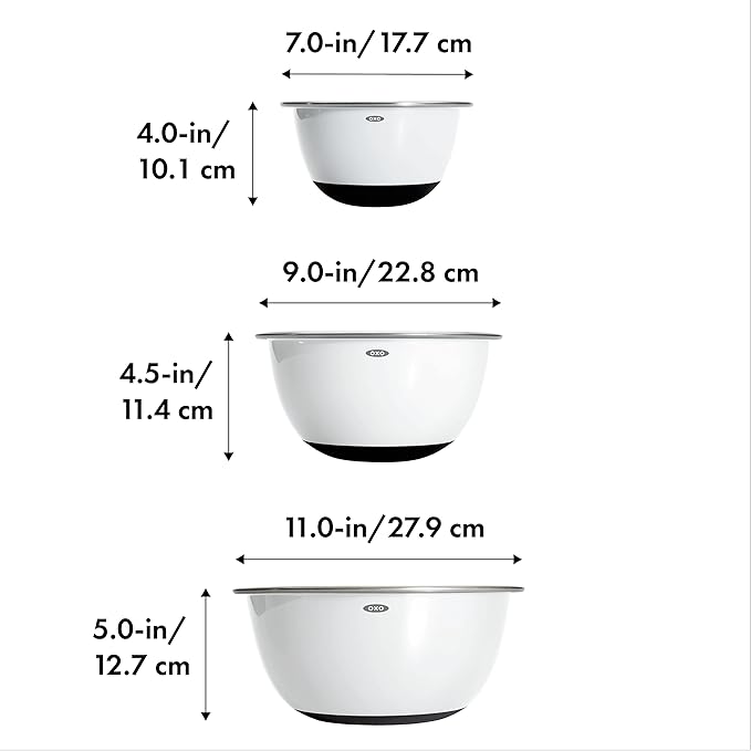OXO Good Grips 3-Piece Stainless-Steel Mixing Bowl Set, White