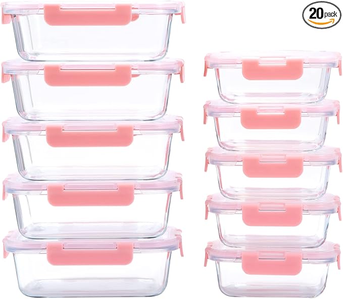 10 Pack Glass Meal Prep Containers with Lids, Airtight Food Storage Containers, Leakproof, Microwave, Freezer Safe
