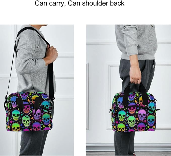 MNSRUU Insulated Lunch Bag Bright Skulls Lunch Box Cooler Bag Reusable Leakproof with Adjustable Shoulder Strap For Work School