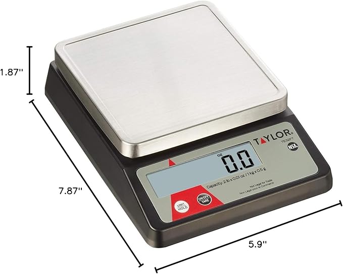 Taylor Compact Digital Portion Control Scale, Food Scale for Precise Weight Measuring and Portion Control, Tare and Hold Function, NSF, 32OZ, Stainless Steel Platform