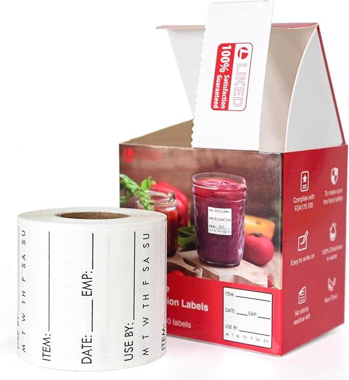 L LIKED 250 Dissolvable Labels 2"x 2" Use by Food Rotation Storage Label,Freezer Label Washable in Dishwasher
