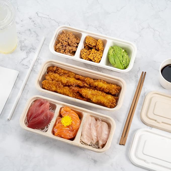 Restaurantware Pulp Tek 9.2 x 3.8 x 1.8 Inch Takeaway Food Boxes 100 Disposable Take Out Containers - Lids Sold Separately Freezable Bagasse Catering Food Containers Microwavable 17 Ounce
