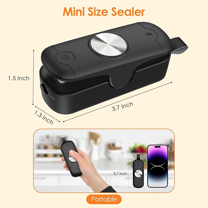 Bag Sealer, 2 in 1 Mini Bag Sealer Heat Seal and Cutter, Portable Chip Bag Sealer Heat Sealer Bag Resealer for Snacks Candies Plastic Bag Food Storage (Batteries Included)