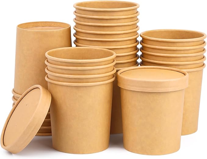 16 Oz Compostable Paper Bowls 25 Pack Biodegradable Disposable Heavy Duty To Go Bowls for Cold & Hot Food