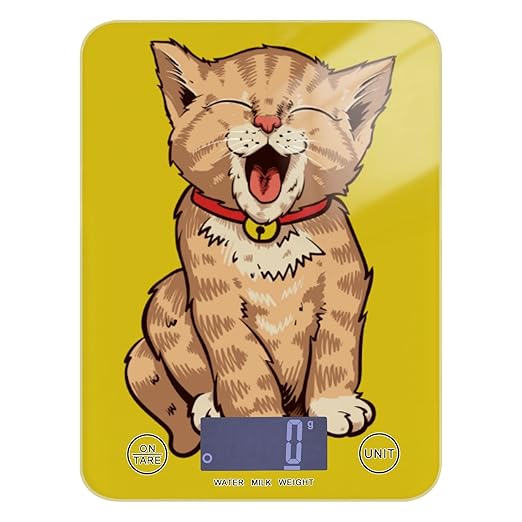 Food Scale Kitchen Digital Scale Food Ounces and Grams Dieting Baking Cooking Waterproof Glass Panels LCD Display,4 Units Scale Tare Function Cute Cat