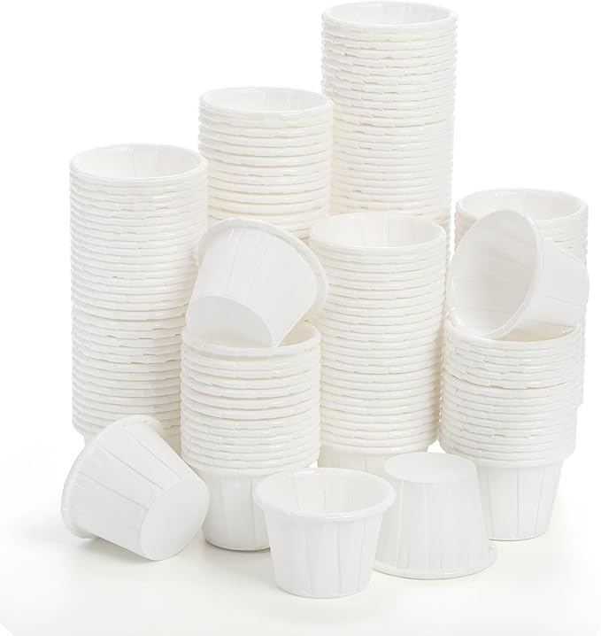 Dicunoy 1000 PCS Paper Souffle Portion Cups, 0.5oz Disposable White Sample Cups with Water Proof Lining, Mini Treated Ketchup for Measuring, Jello Shots, Tastings, Dessert, Souffle, Juice