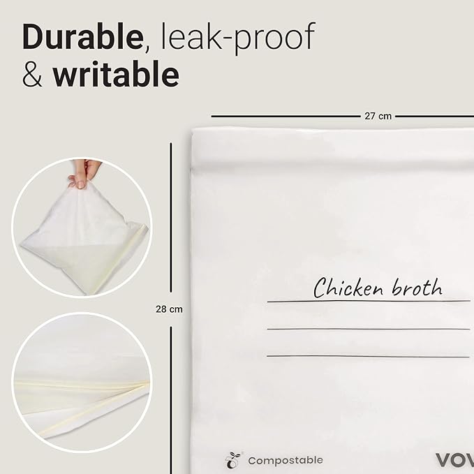 Compostable Zip Bags | 30 Pack Gallon Size (4L) | Biodegradable Storage Bags | PLA PBAT Eco-Friendly | Zero Waste Kitchen Storage | Sustainable Food Bags with Certification