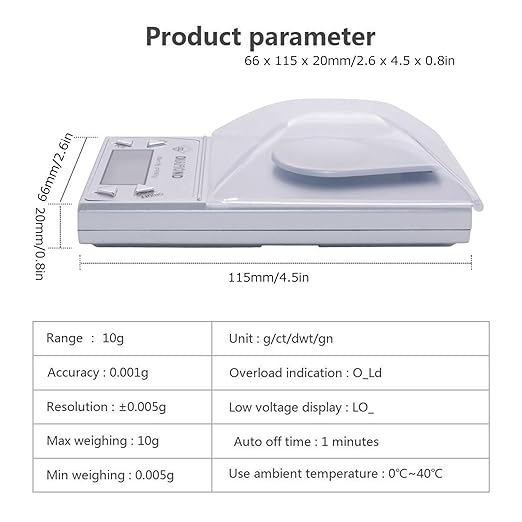 Electronic Scale, 10g/0.001g Digital High Accuracy Electronic Food Weighing Scale, Plastic Portable Jewelry Digital Scale with Weight and Tweezers