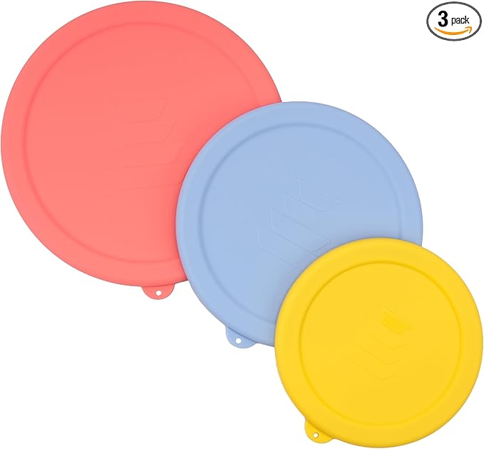 Silicone Replacement Lids Only Fit for Pyrex 322 1 Quart | 323 1.5 Quart | 325 2.5 Quart Prepware Glass Mixing Bowls, Food Grade Silicone Cover, Dishwasher & Microwave Safe (Bowl not included)- 3 Pack