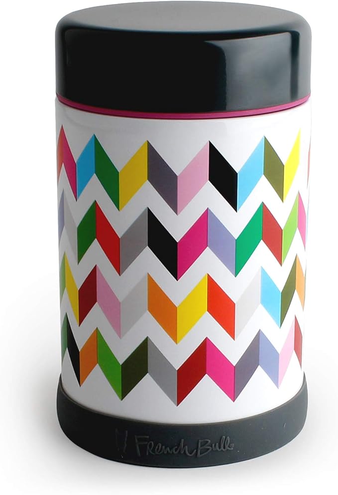 French Bull Stainless Steel Leak Proof Hot Lunch Thermos Vacuum Insulated Food Soup Jar Container, Easy Grip Lid, 16oz, Ziggy (71135)