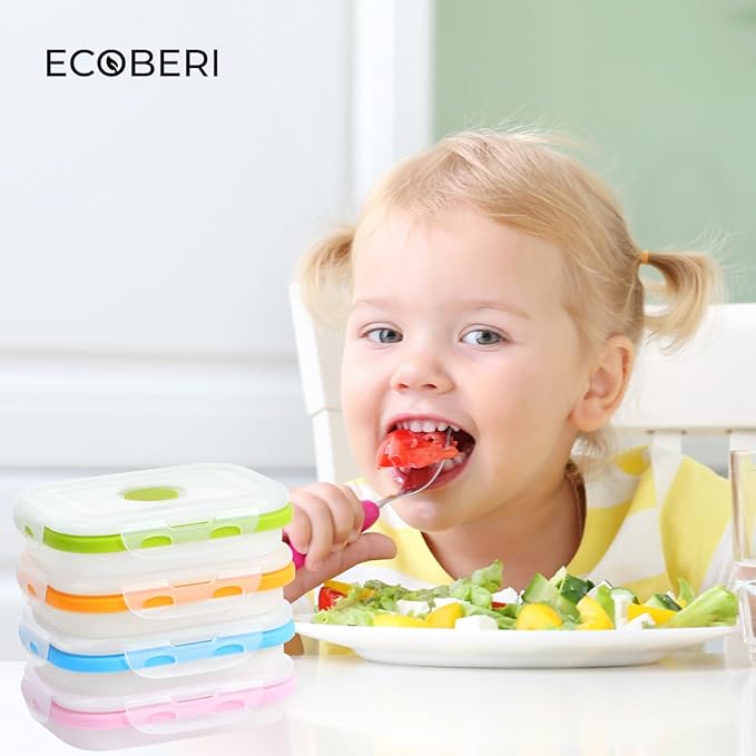 Collapsible Silicone Food Storage Containers, BPA Free, Microwave, Freezer and Dishwasher Safe, Lunch, Meal Prep, Travel, Space-Saving