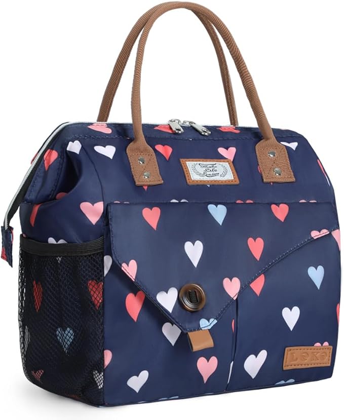Lekesky Lunch Bag Leakproof Lunchbox Insulated Lunch Bag for Women Work, Picnic and Camping, Hearts Print
