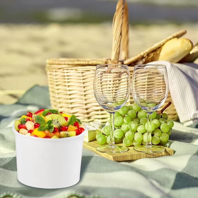 12 oz 25 Pack Paper Soup Bowls with Lids, Disposable Soup Cups, Ice Cream Containers, White Disposable Food Containers White for Hot or Cold Soup