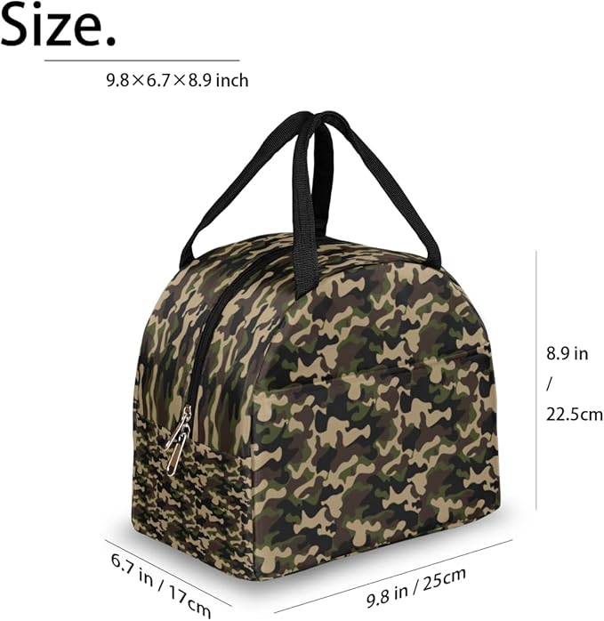 Insulated Lunch Bag for Women Men Green Brown Camouflage Waterproof Thermal Tote Bag Reusable Lunch Box Container Lunch Holder Leakproof Lunch Cooler Bag Picnic Travel Work