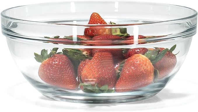 Red Co. 4.2 Quart Fully Tempered Clear Glass Mixing and Prepping Bowl with Safety Rim, Large