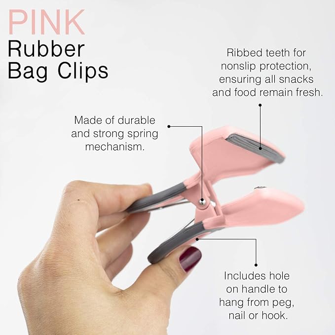 COOK WITH COLOR Bag Clips, Heavy Duty Chip Clip and Refrigerator Magnet Clips for Food Storage with Air Tight Seal Grip for Snack Bags and Food Bags (Pink, Pack of 8)