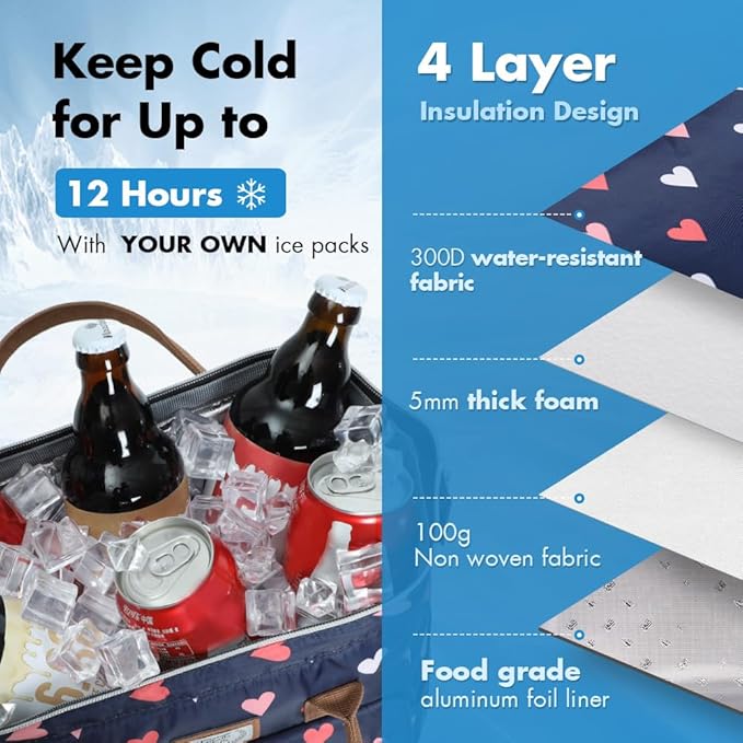 Lekesky Lunch Bag Leakproof Lunchbox Insulated Lunch Bag for Women Work, Picnic and Camping, Hearts Print