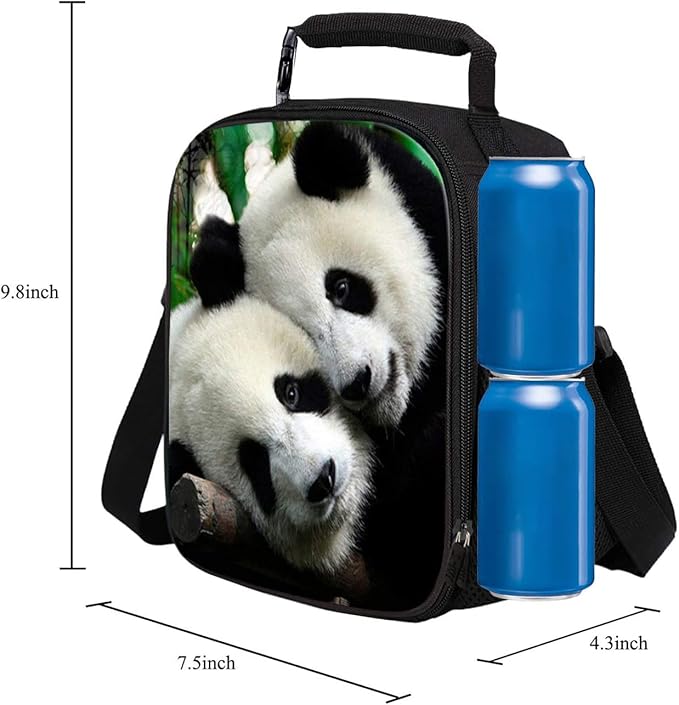 7-Mi Kids Lunch Bag Reusable 3D Design Snack Shoulder Bags with Zipper Online Insulated Thermal Girls Boys Lunch Tote Bags Cooler Box for Picnic(Panda)