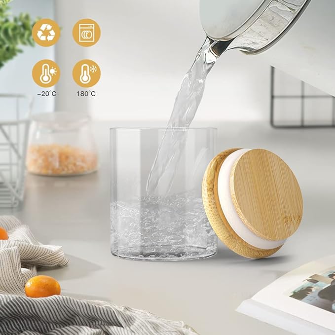 18 pcs Glass jars Set, 12 set - 6oz Spice Jars Set with Bamboo Lids, 6 pcs Small Condiments Wooden Spoons, Airtight Glass Food Cereal Storage Containers for Kitchen (Set of 18, 6oz)