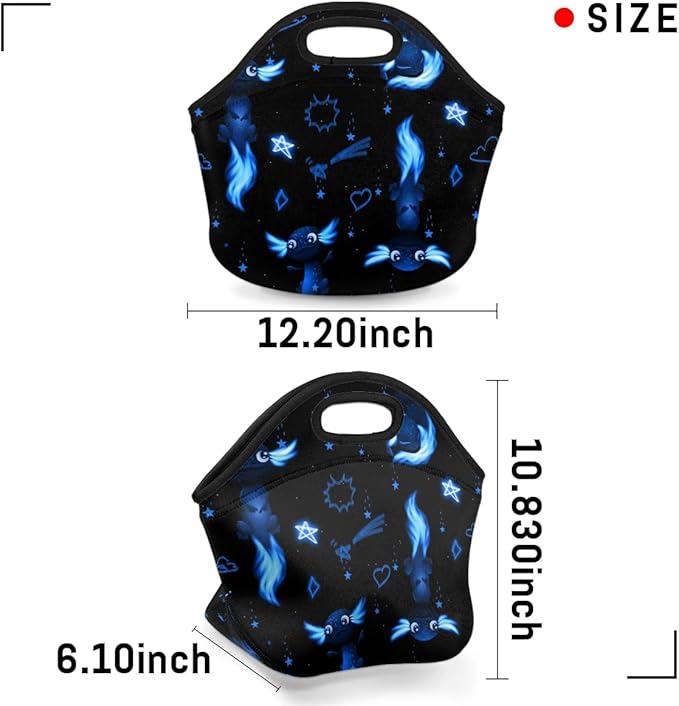 Kids Lunch Box for Boys Girls Blue Axolotl Insulated Neoprene Children Lunch Bags Sturdy Soft Bag & Reusable Cooler Lunch Thermal Meal Tote Kit for School