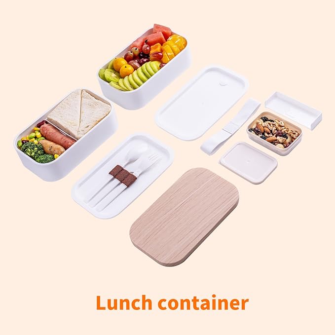 Bento Box Adult Lunch Box with lunch bag, Japanese Lunch Box Containers for Adult, Bento lunch Box with Leakproof 54OZ White without bag
