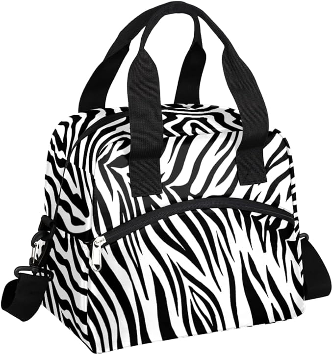 Pardick Animal Zebra Black White Insulated Lunch Bag for Women Men Adult Tote with Shoulder Strap Reusable Box Large Containers Thermal Cooler Work School Picnic Lightweight Handbag