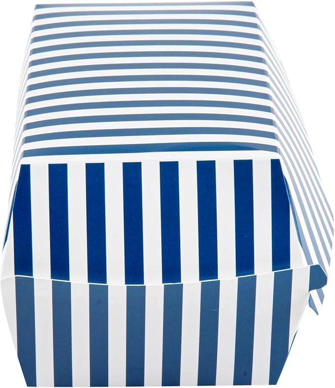 Restaurantware Bio Tek 6.7 x 3.5 x 3.5 Inch Clamshell Food Containers 100 Disposable Sandwich Containers - Hinged Lid Tab-Lock Closure Blue And White Paper Hot Dog Containers Greaseproof