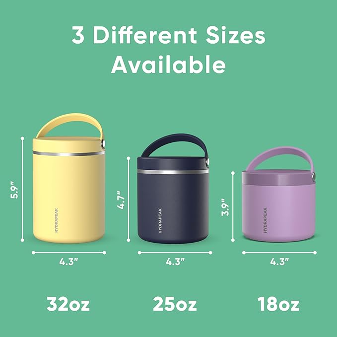 Hydrapeak 25oz Stainless Steel Vacuum Insulated Thermos Food Jar | Thermos for Hot Food and Cold Food, Wide Mouth Leak-Proof Soup Thermos for Adults, 10 Hours Hot / 16 Hours Cold (Jade)