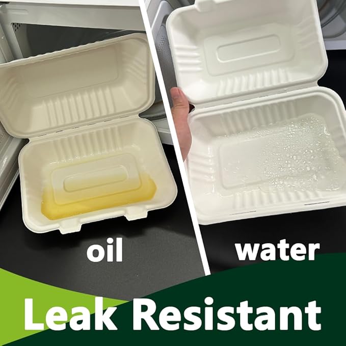 LxinsECO 9X6 Inch Clamshell Containers (75-pack), Disposable Compostable Bagasse Dessert & Sandwiches Boxes, Microwave & Freezer Safe for Restaurants, Picnic, To-Go Meals Out
