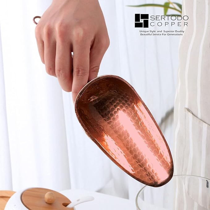 Sertodo Copper Scoop for Ice and Dry goods | Pure Copper, Heavy Gauge, Hand Hammered | Copper Handle | 1.5 Cup Capacity