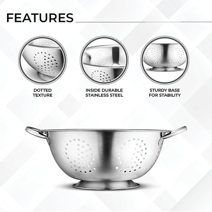 AVADOR Set of 3 Stainless Steel Colanders, Comes in 1. 3 and 5 Quart for all your Cooking | Baking | Prepping Needs