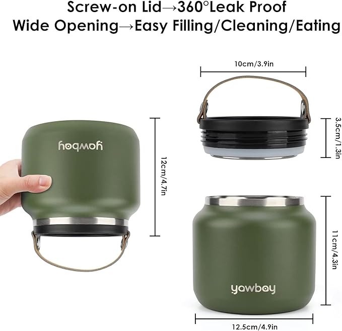 Insulated Food Jar,24 OZ Leakproof Insulated Food Soup Container,Stainless Steel Vacuum Thermal Insulated Hot Lunch Containers for Adults Wide Mouth Food Jar for Hot Cold Food(Green)