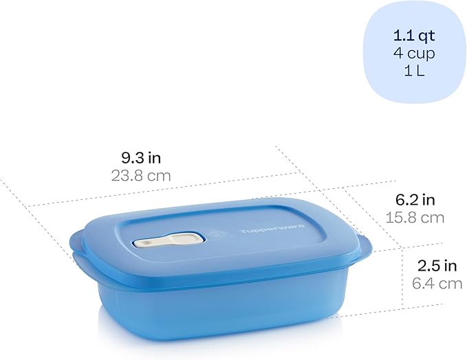 Tupperware Store Serve & Go Rectangular Food Storage Container with Lid Vent, Prep, Fridge and Reheat Meals, Dishwasher and Microwave Safe, BPA Free (4 Cups/1 Liter)