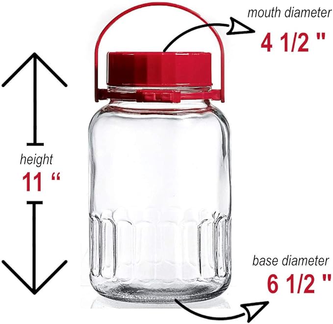 1 Gallon Glass Jar With Lid Wide Mouth Airtight Plastic Pour Spout Lids Bulk-Dry Food Storage Pickling Mason Jar Canister Raw Milk Bottle Jug Fermenting Sun Tea Kombucha Kefir Water Storing Canning