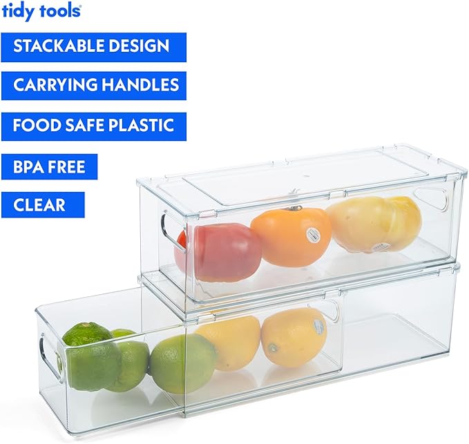 Clear Refrigerator Organizer Bins For Pantry Organization and Food Storage, Stackable Plastic Storage Bins With Pull-Out Drawer – Kitchen and Pantry Storage Containers, 2 Pack