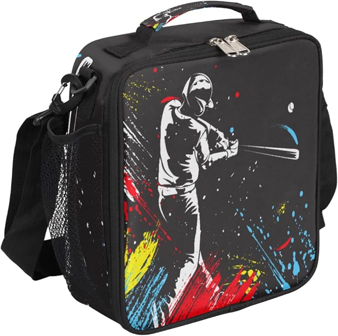 Baseball Cap Kids Lunch Box Baseball Player Insulated Lunch Bag for Boys Girls Reusable Food Container Tote Cooler Warm Pouch for School work Office Beach
