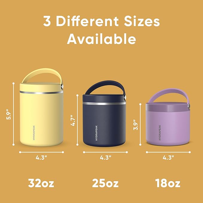 Hydrapeak 25oz Stainless Steel Vacuum Insulated Thermos Food Jar | Thermos for Hot Food and Cold Food, Wide Mouth Leak-Proof Soup Thermos for Adults, 10 Hours Hot and 16 Hours Cold (Tangerine)