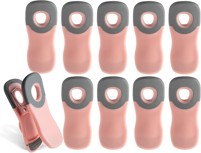 COOK WITH COLOR Cute Bag Clips - Funny Snack Clips, Magnetic Chip Clips for Bags - Kitchen and Food Bag Clips for Airtight Seal for Food Storage, Pink, Pack of 10
