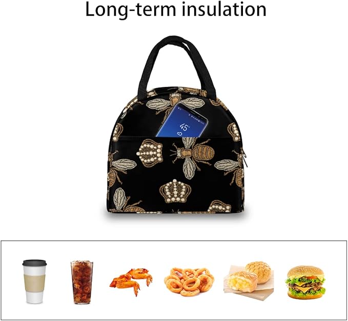 Insulated Lunch Bag for Women Men Golden Bee Waterproof Thermal Tote Bag Reusable Lunch Box Container Lunch Holder Leakproof Lunch Cooler Bag Picnic Travel Work