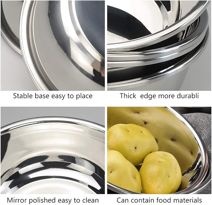 Anbers 18/10 Stainless Steel Mixing Bowl, 9.6 Inch Wide Metal Prep Bowls, 4 Packs