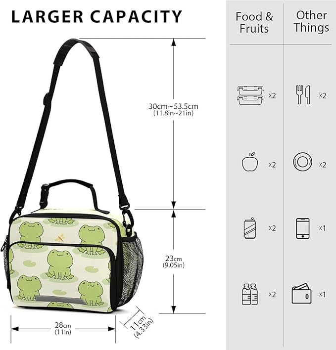MNSRUU Unisex Cute Frog Insulated Lunch Bag, 11"x4.33"x 9.05", Keeps Food Warm or Cold for Hours