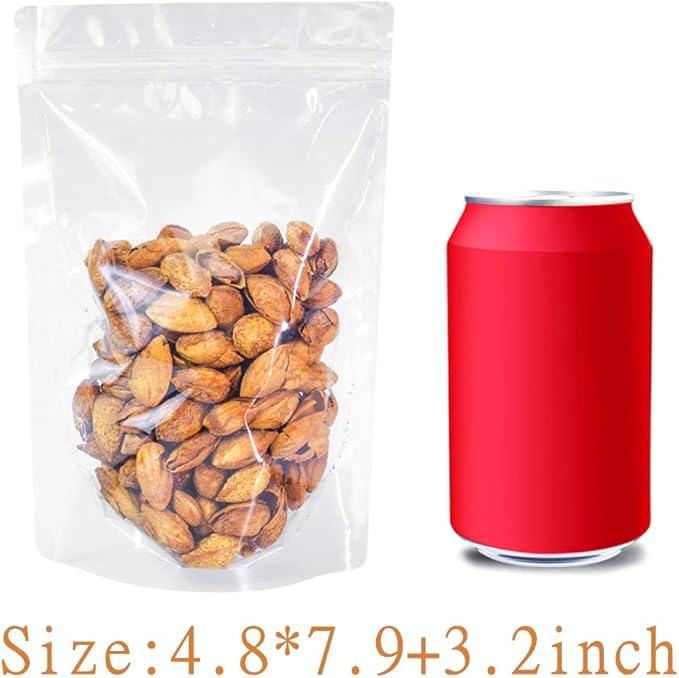 100 Pack Reusable Clear Polyethylene (PE) Mylar Bags, Self Seal, 4.8x7.9+3.2inch, Resealable, Leak Resistant, FOOD STORAGE BAG