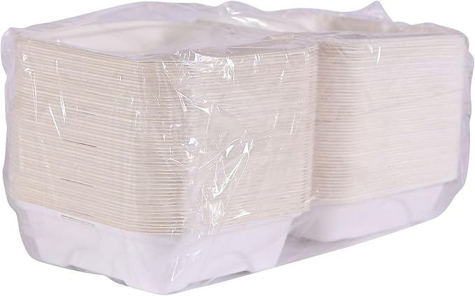 Eco-Products Compostable Vanguard 6" Clamshell Sandwich Containers, Case of 500, To Go Food Burger Box, White Renewable Molded Fiber, Grease Resistant, No-Added PFAS, ASTM Compliant, BPI-Certified