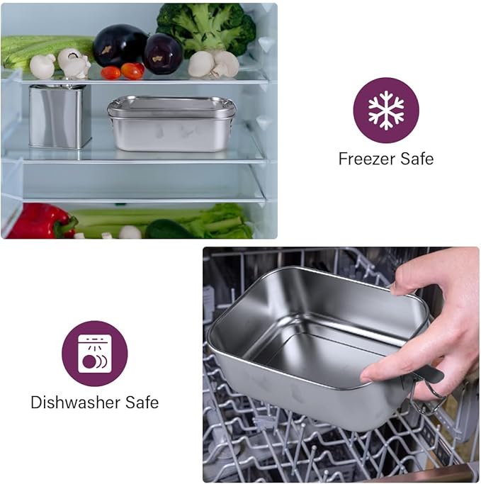 Stainless Steel Lunch Box with Safe Closure Lid for Meal Planning and Portion Control - Bento Box Stainless Steel - BPA-Free, Leakproof & Dishwasher Safe Metal Bento Box Container for On-the-Go