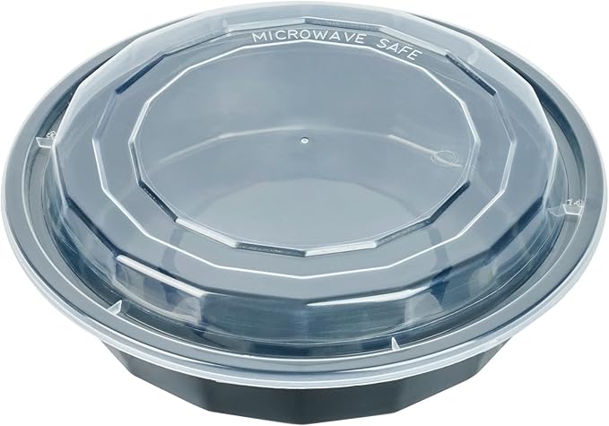 Restaurantware Asporto 24 Ounce To Go Boxes 100 Microwavable Take Out Food Containers - Clear Plastic Lids Included Do Not Contain BPA Black Plastic Catering Food Containers Disposable Round