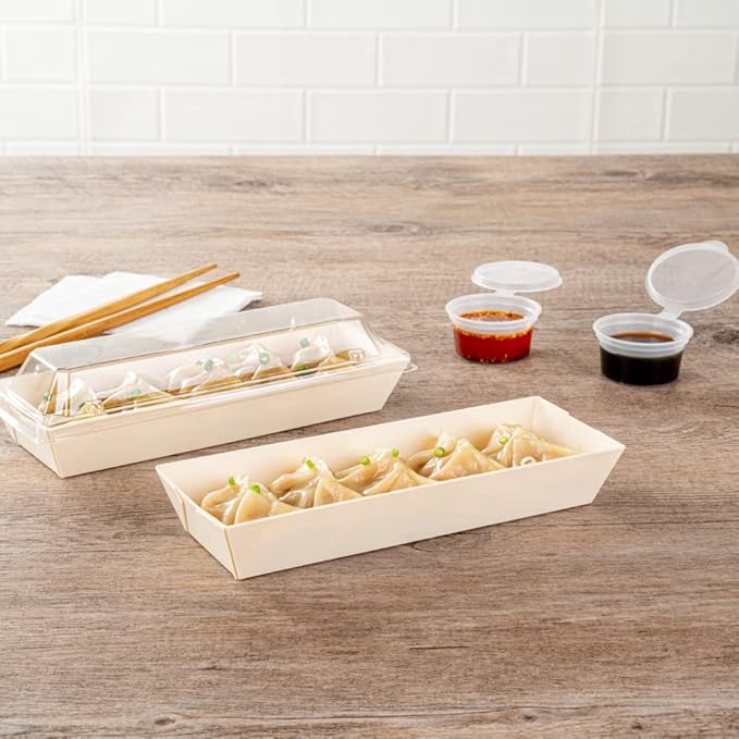 Restaurantware Taipei 9 Ounce Food Containers 100 Rectangle Wooden Bento Boxes - Lids Sold Separately Grease Impermeable Poplar To Go Boxes Disposable Serve Noodles Dumplings And More