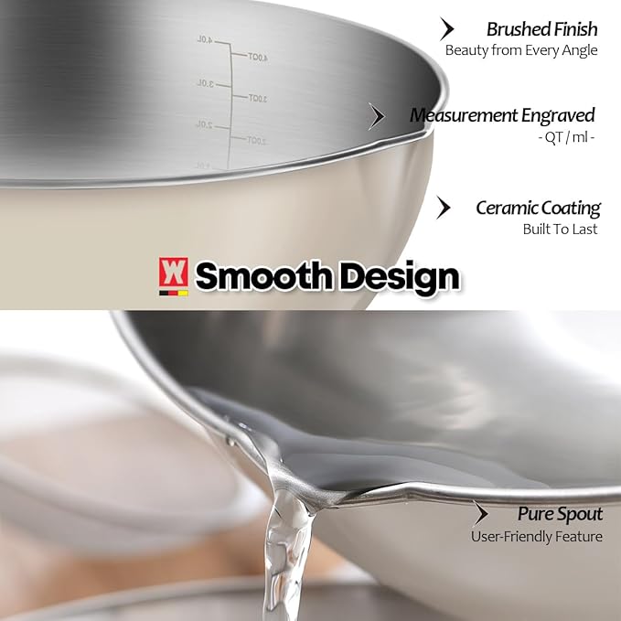 3-Piece Stainless Steel Mixing Bowl Set, Beige/Mint Green/Light Gray, Nesting Design with Pure Spout, Multipurpose Kitchen Basket /1.56Quarts/3.17Quarts/4.23Quarts (Assorted Color)