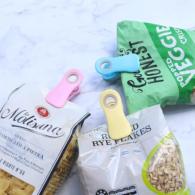 Magnetic Clips - Food Clips, Chip Clips, Bag Clips for Food Storage with Air Tight Seal Grip for Bread Bags, Snack Bags and Food Bags (Pack of 10, Pastel Colors)